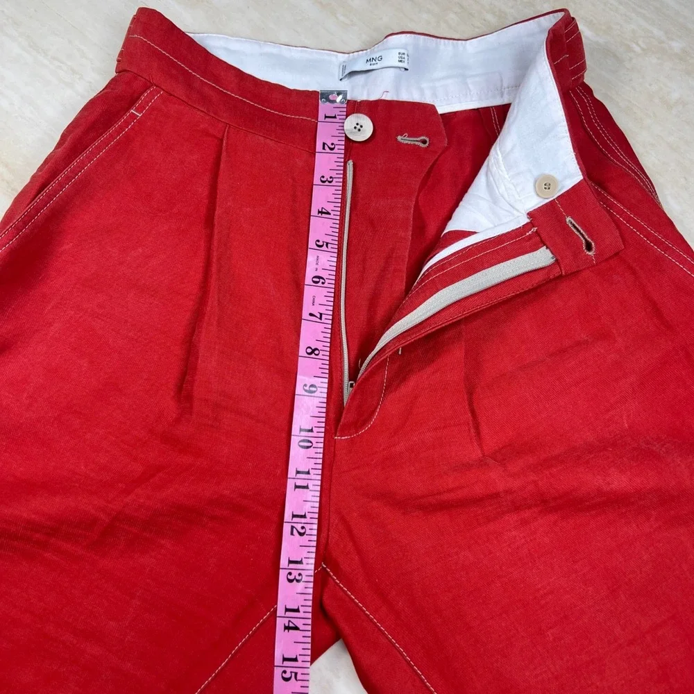 Mango MNG Suit Red Wide Leg High Rise Contrast Stitch Trousers Pants Womens 2